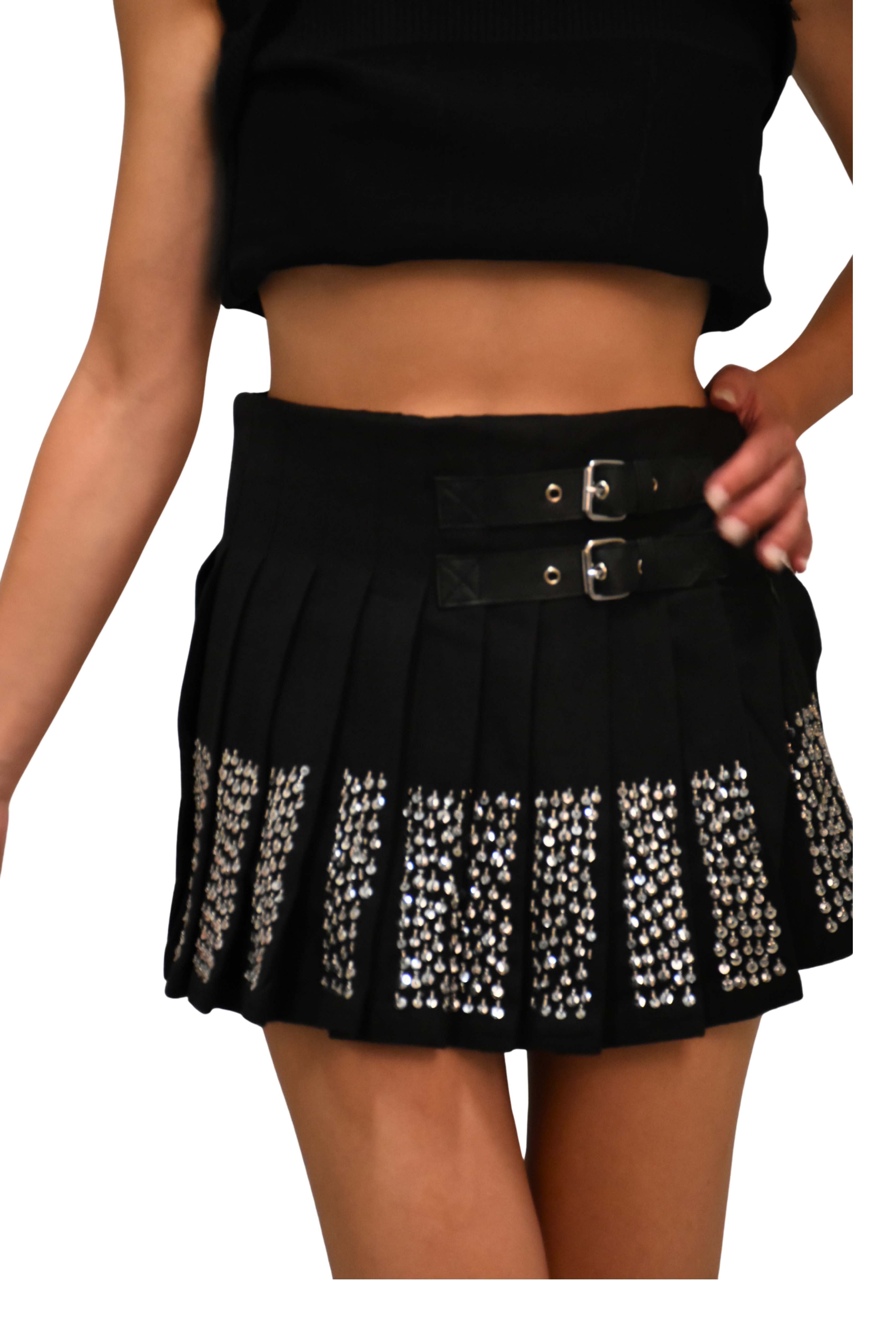 Gonna corta a pieghe ricamata a mano ODI ET AMO