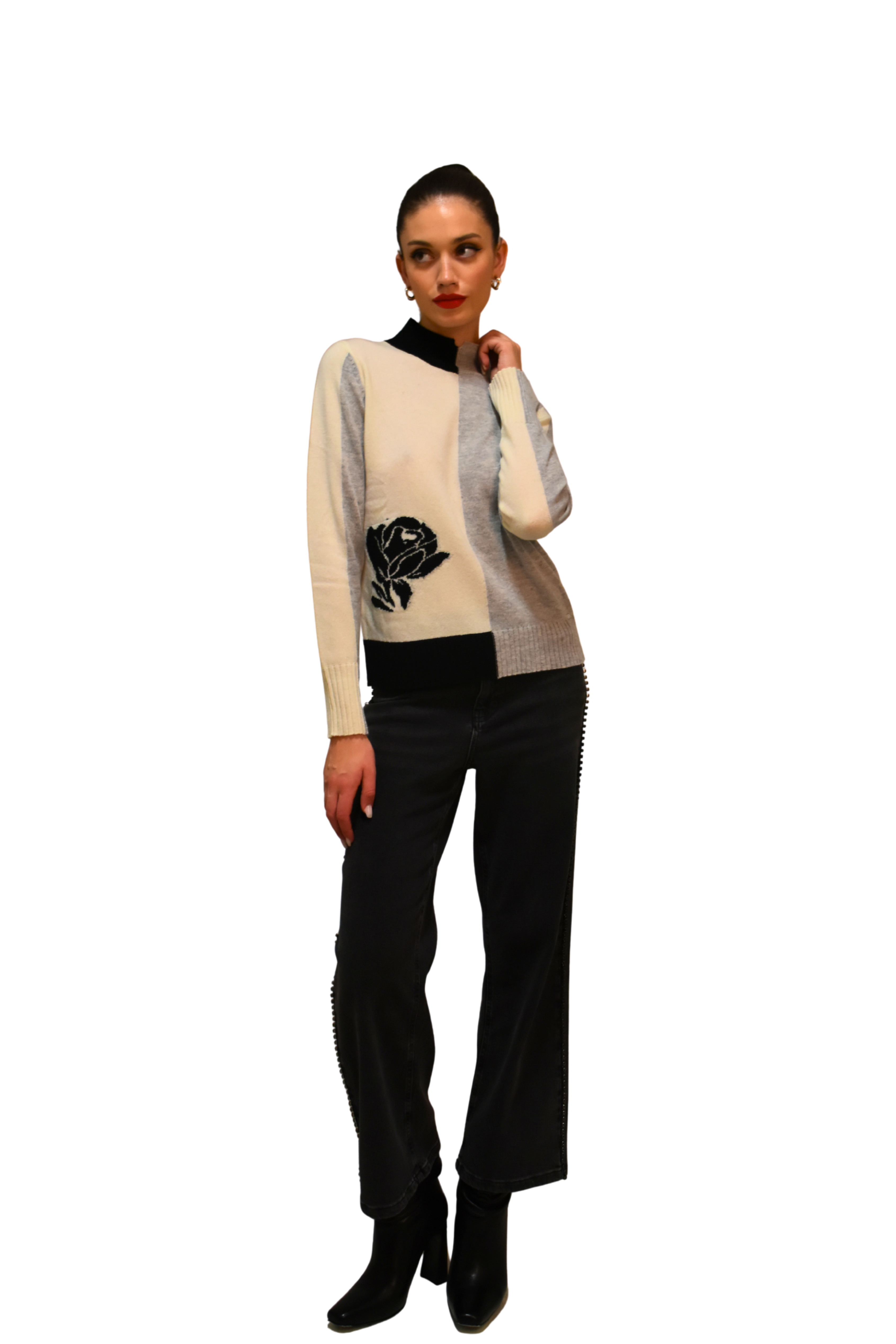 Maglia misto cashmere ricamo fiore LAFTY LIE