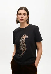 T-shirt di cotone ricamo Tigre con Paillettes LOLA CASADEMUNT
