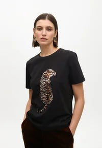 T-shirt di cotone ricamo Tigre con Paillettes LOLA CASADEMUNT