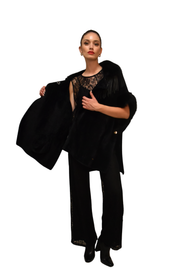 Cappa in maglia con inserti in ecofur e frange PHO