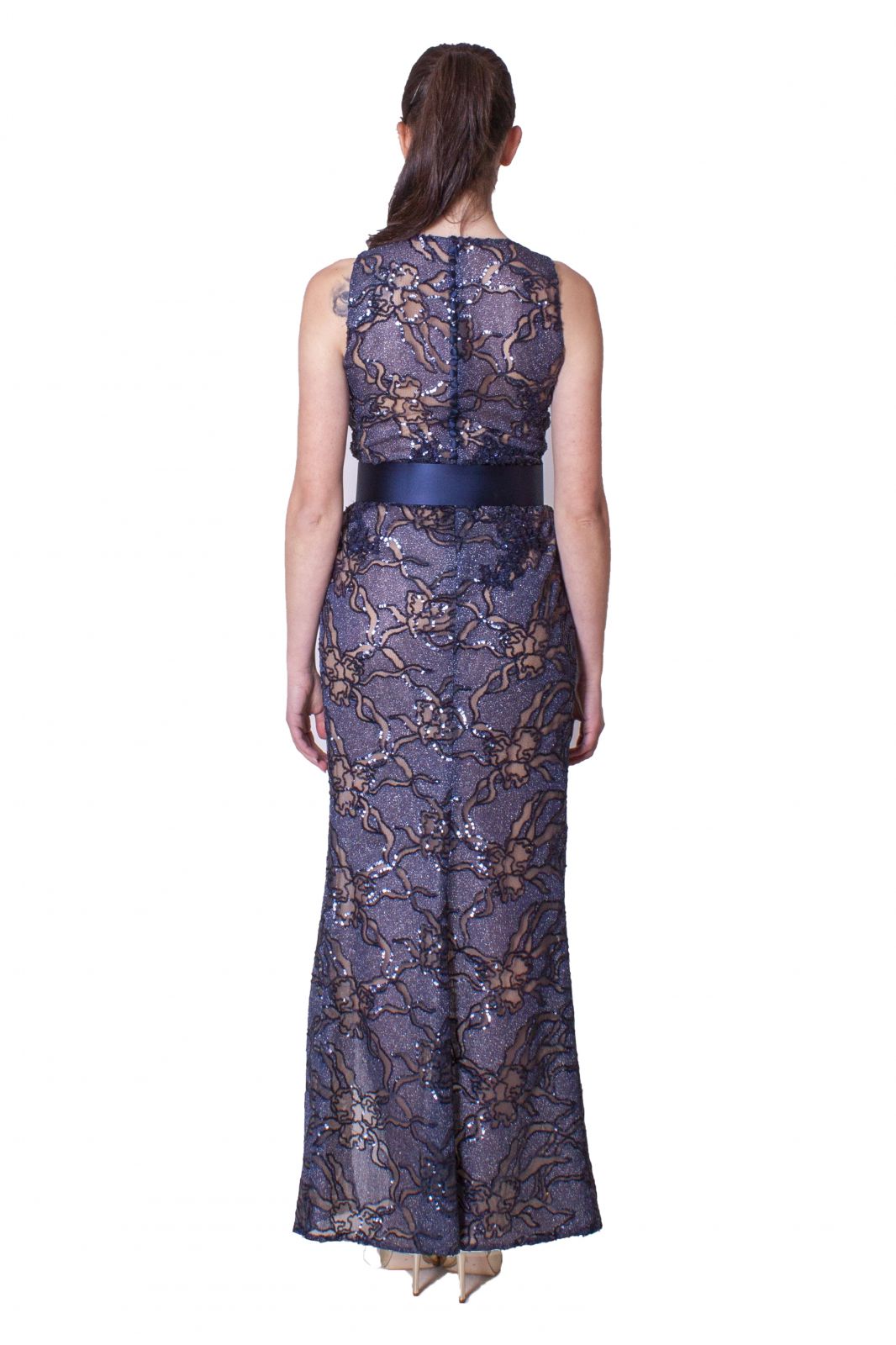 Abito lungo in pizzo trasparente dettaglio fiore MANUEL GARCIA