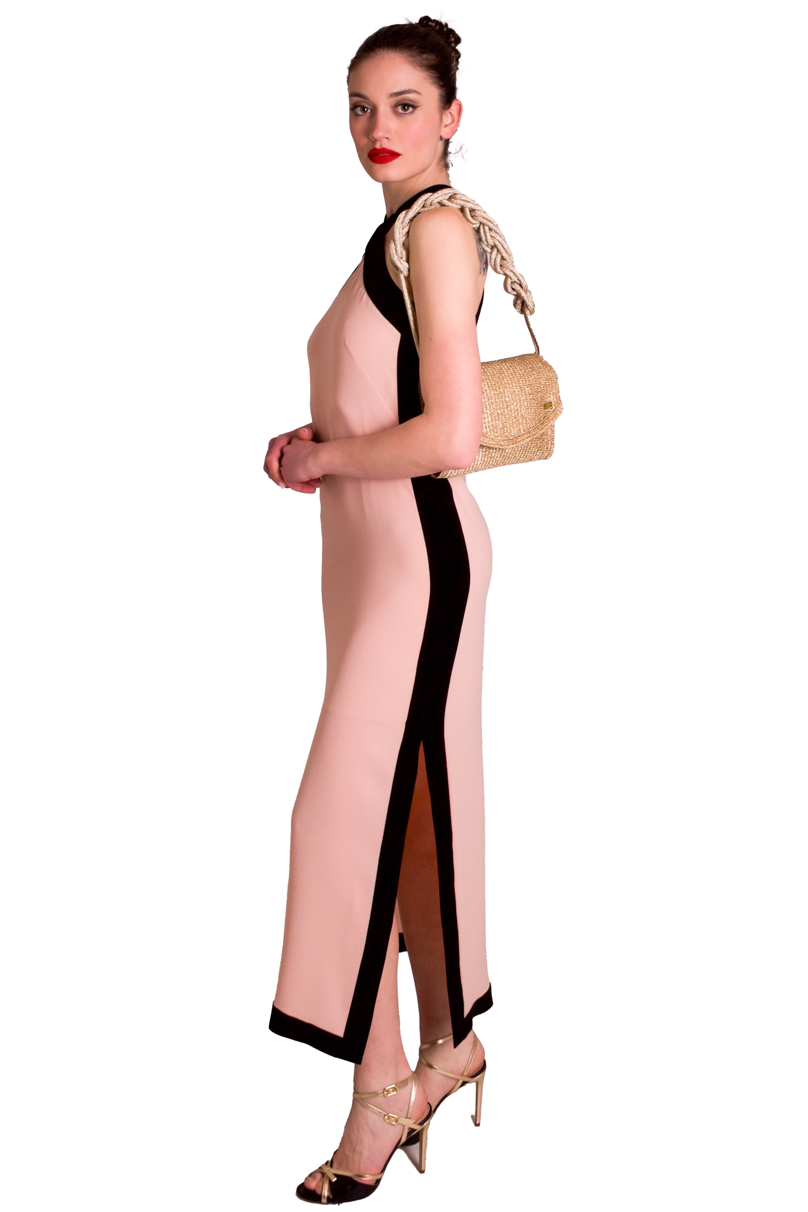 Abito lungo in crepe grezza con finiture a contrasto ALBA CONDE