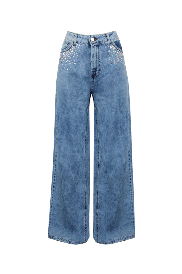 Nuova Collezione Jeans in denim largo con applicazioni strass ODI ET AMO