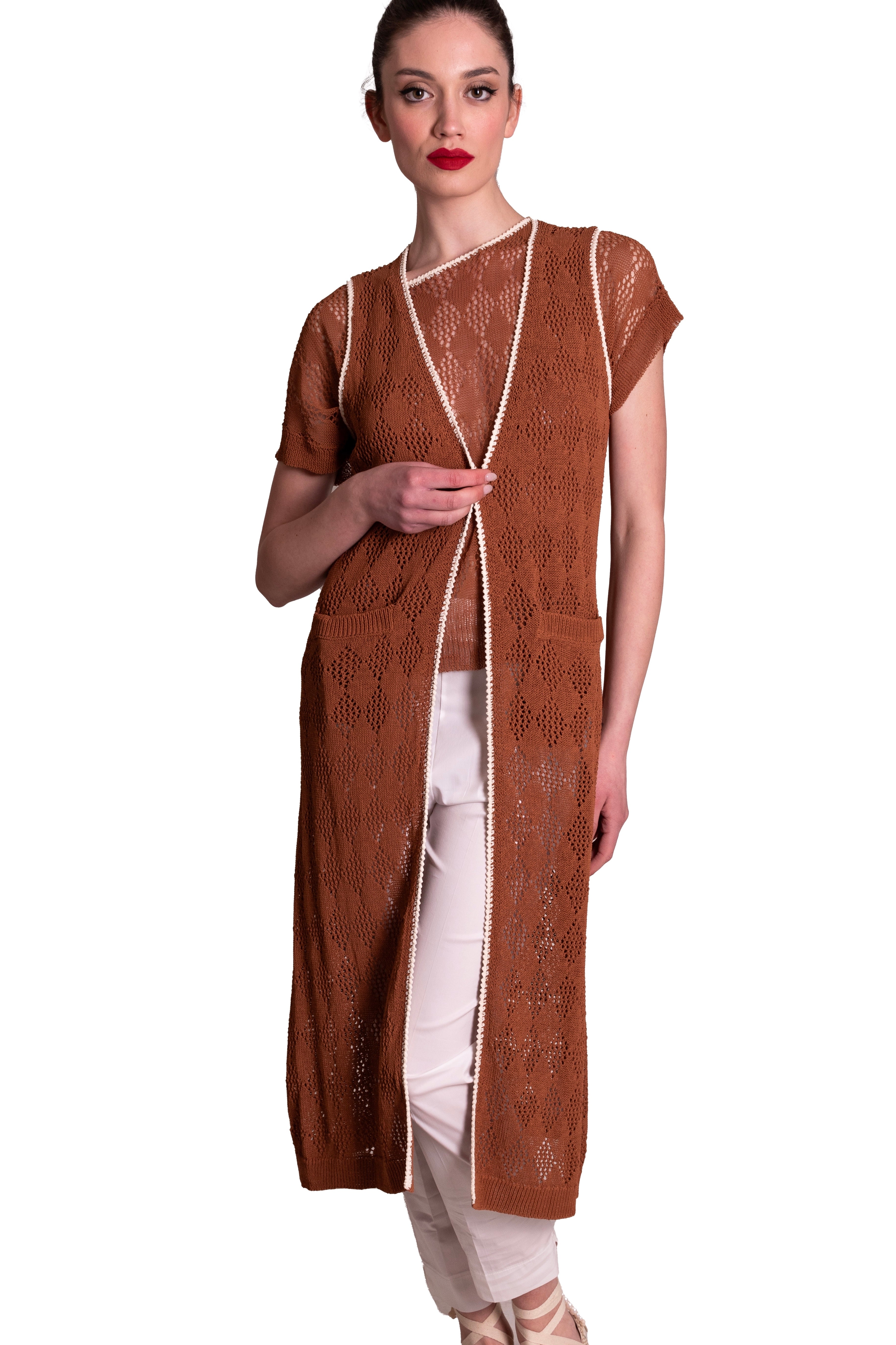 Gilet lungo in maglia lavorazione a traforo Z.O.E.