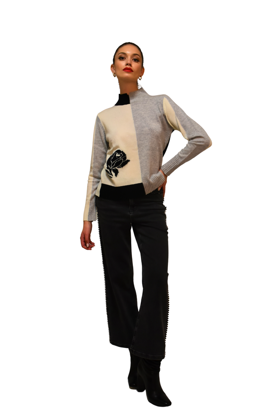 Maglia misto cashmere ricamo fiore LAFTY LIE