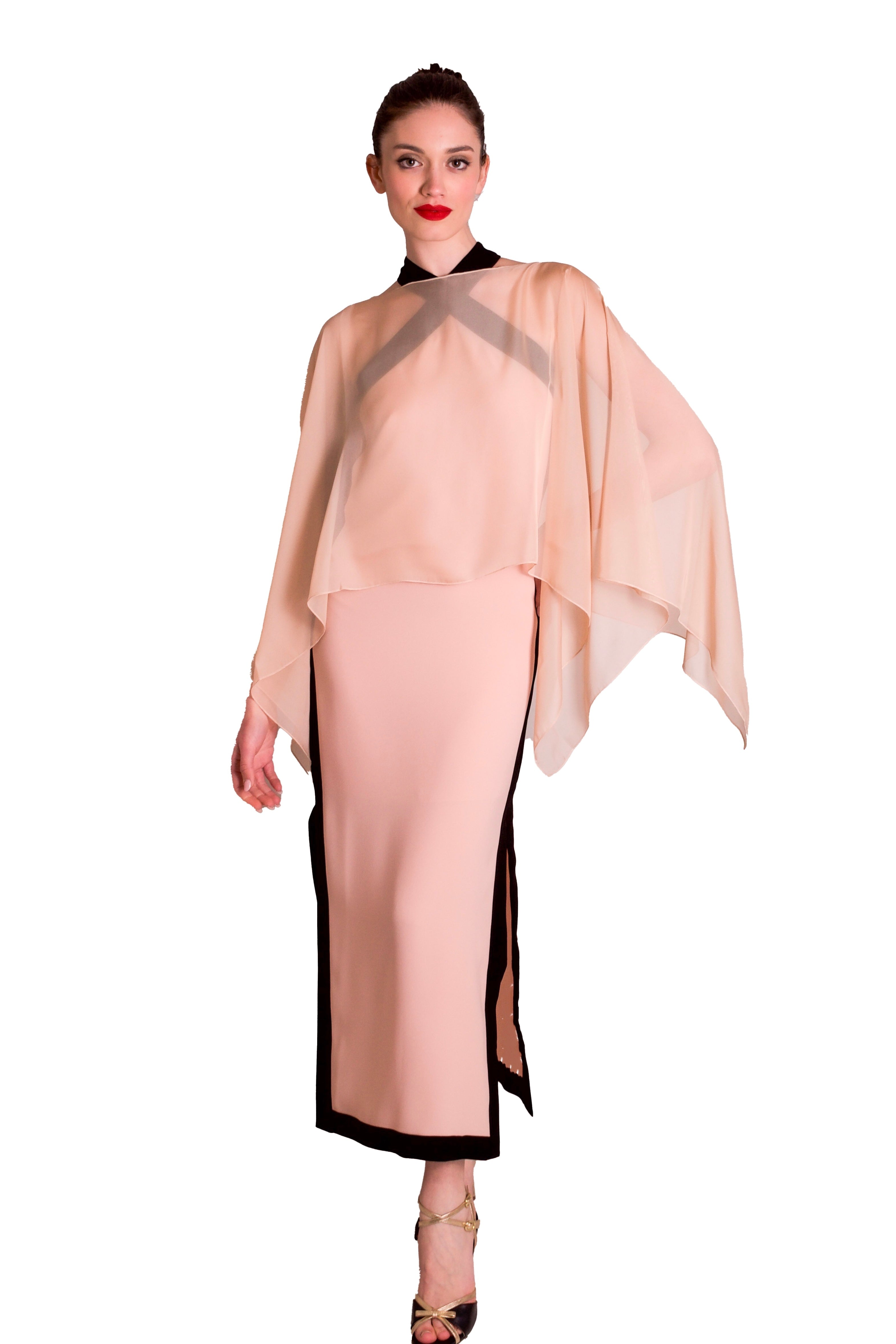 Abito lungo in crepe grezza con finiture a contrasto ALBA CONDE