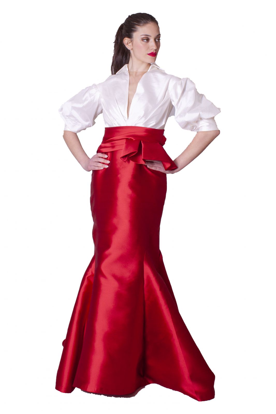 Abito lungo a sirena con blusa a contrasto MANUEL GARCIA