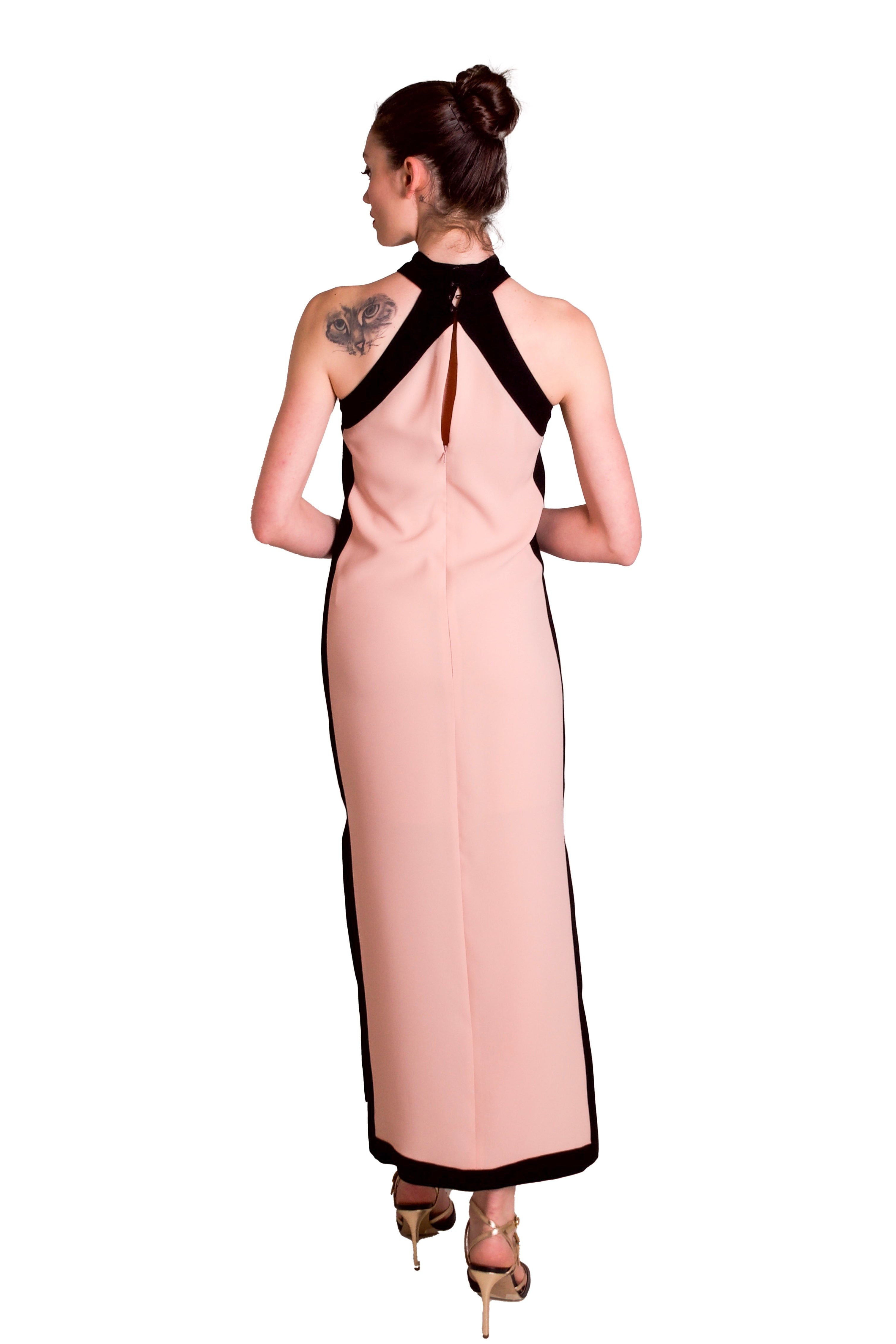 Abito lungo in crepe grezza con finiture a contrasto ALBA CONDE