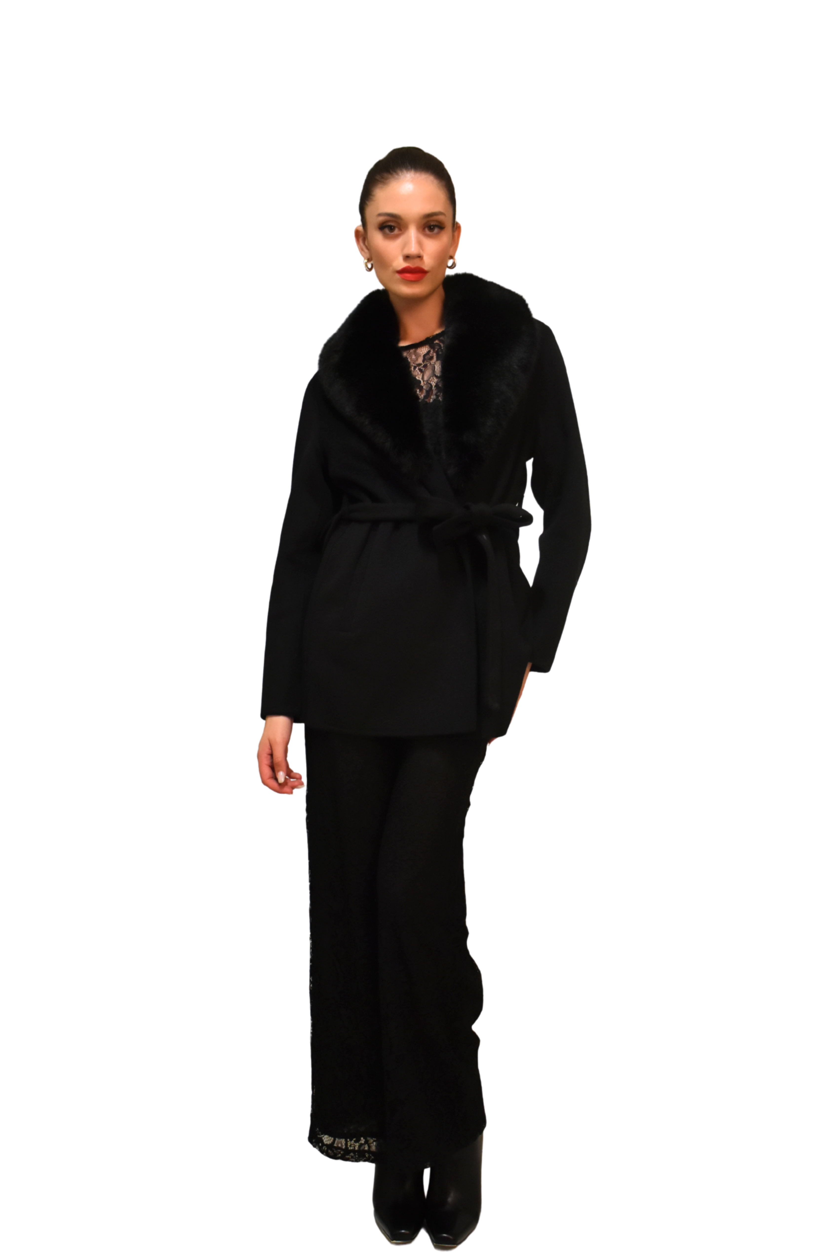 Giacca in panno con collo in eco pelliccia ANITIE'