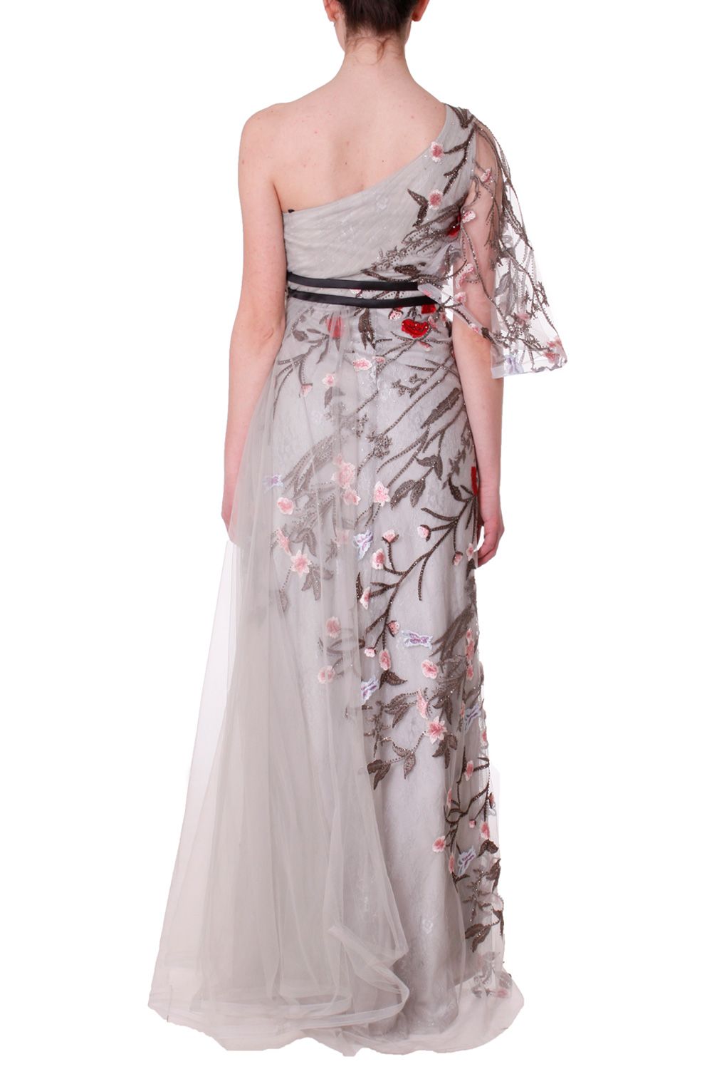 Abito lungo monospalla con ricami floreali FOREVER UNIQUE