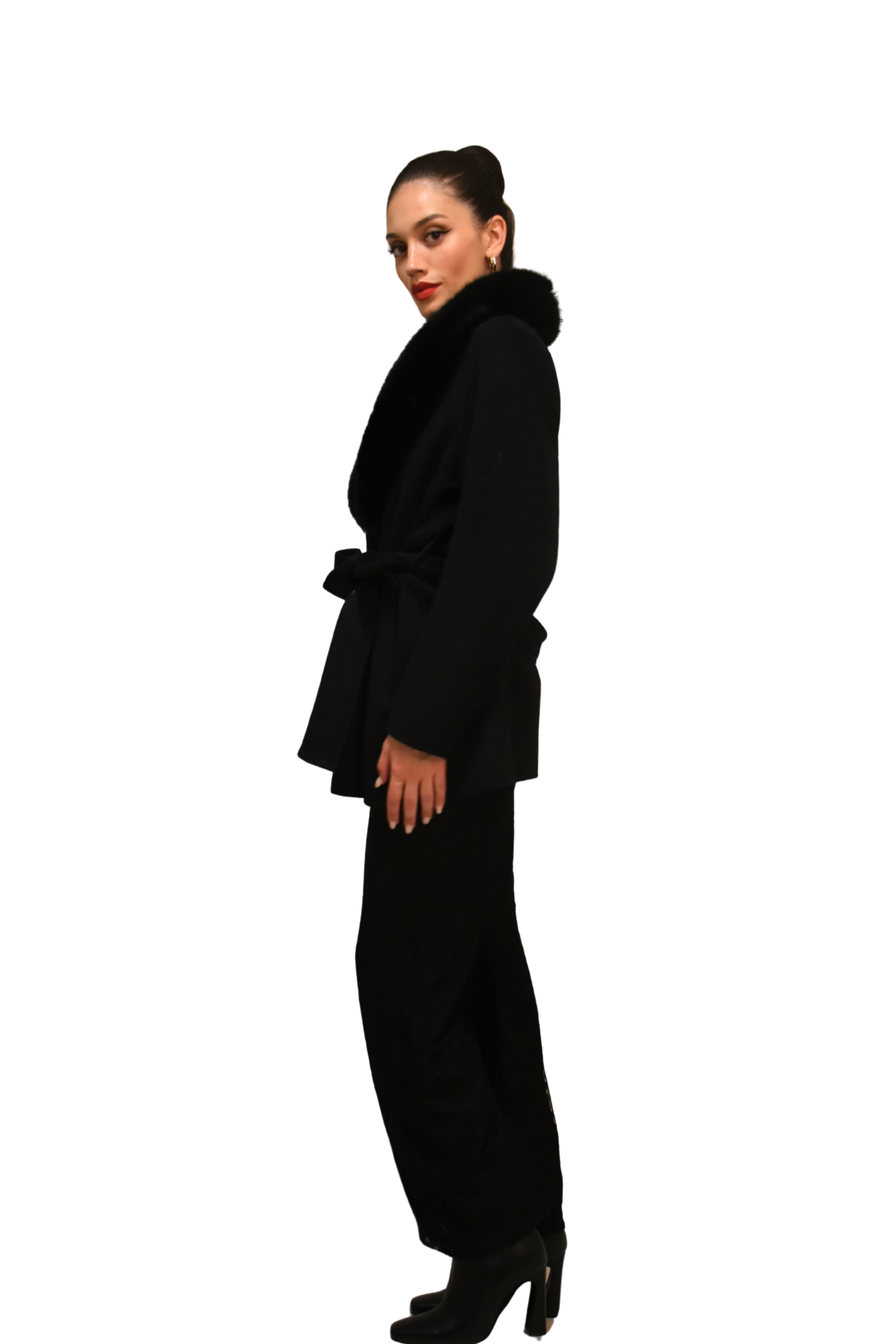 Giacca in panno con collo in eco pelliccia ANITIE'