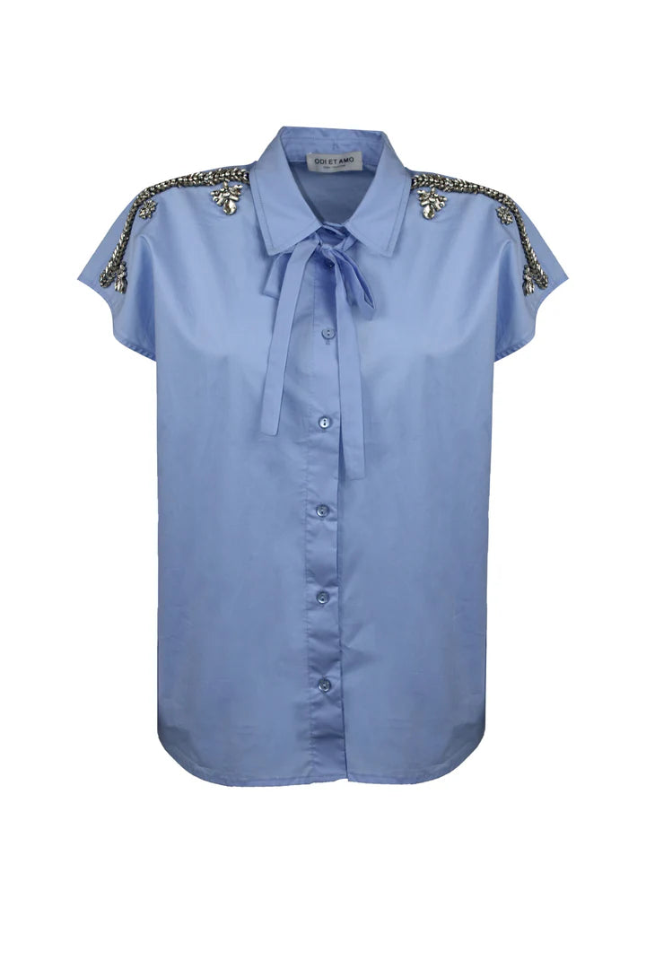 Nuova Collezione Camicia in cotone con applicazioni gioiello ODI ET AMO