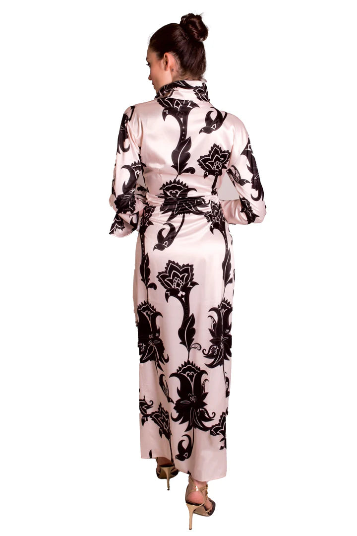 Abito lungo di raso stampato ANTONELLA BRAVI