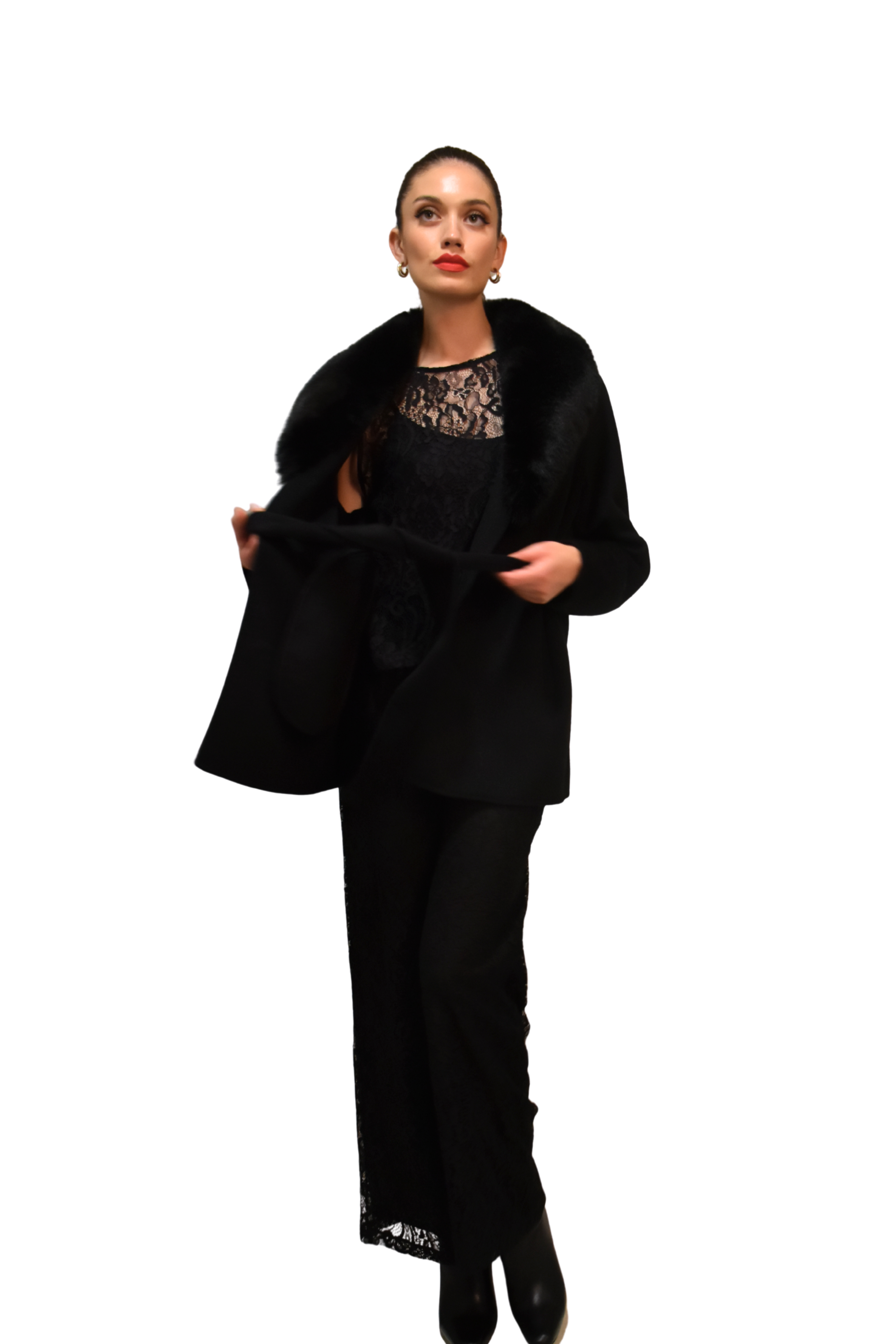 Giacca in panno con collo in eco pelliccia ANITIE'