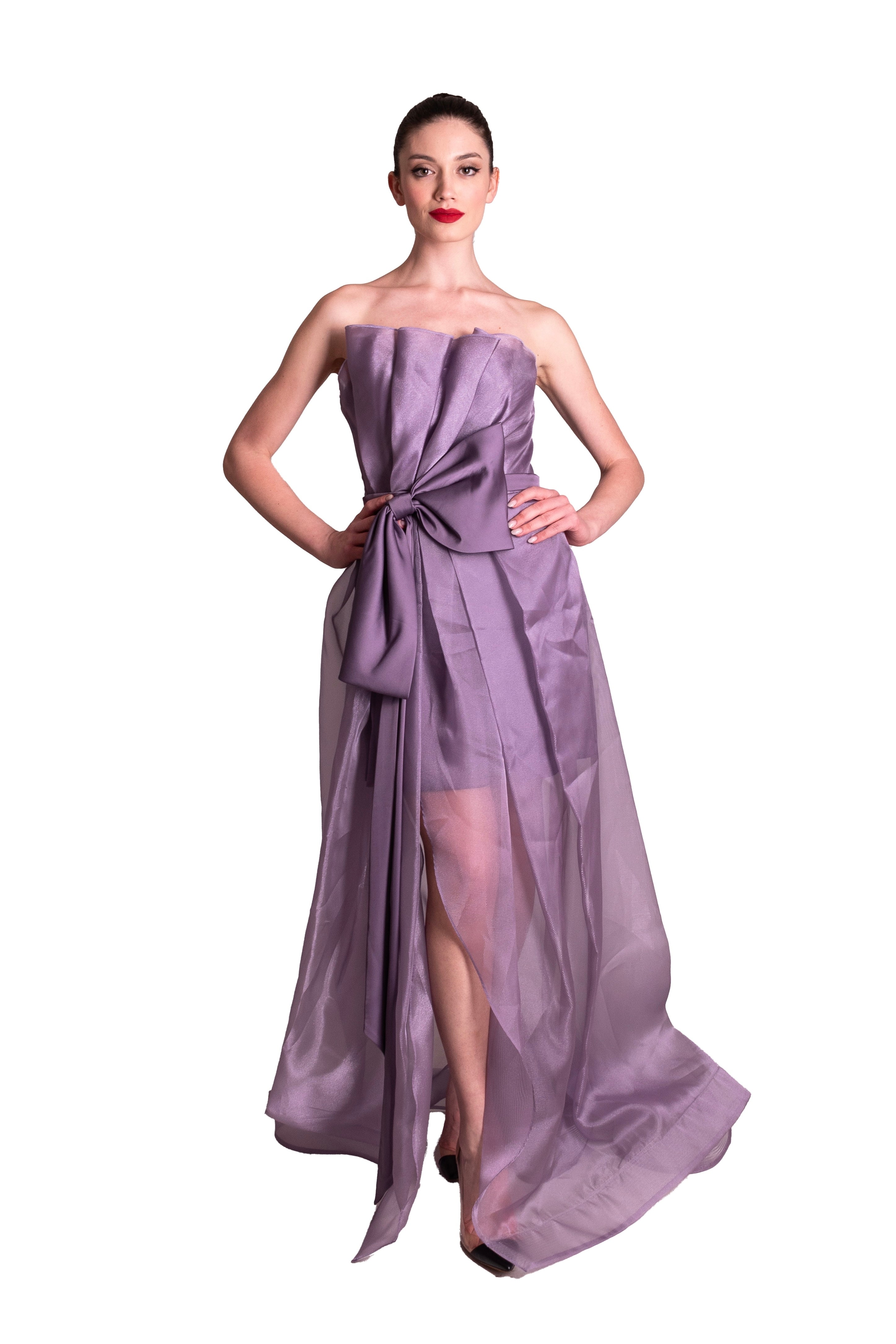 Abito lungo in organza dettaglio fiocco META 4