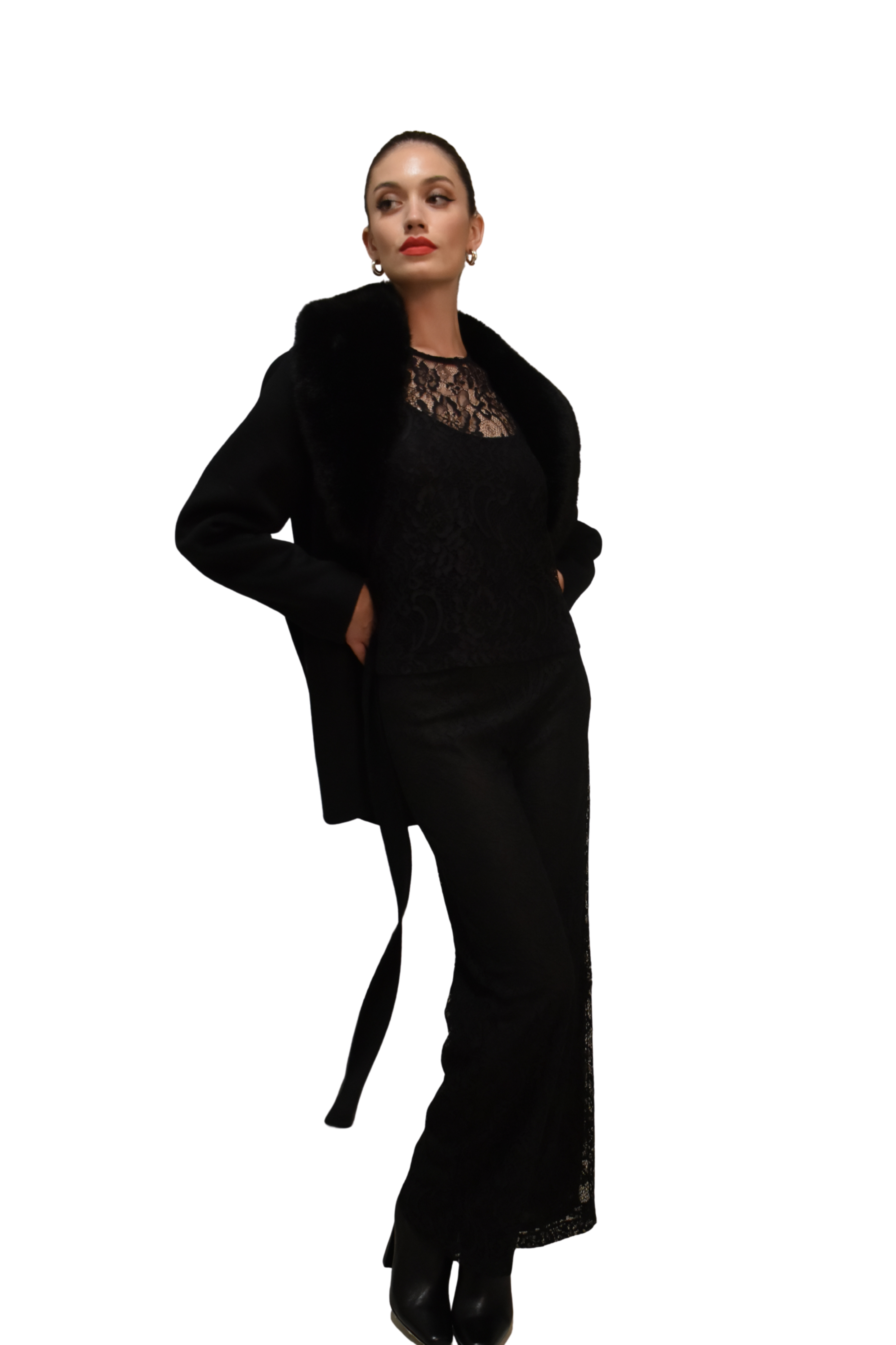 Giacca in panno con collo in eco pelliccia ANITIE'