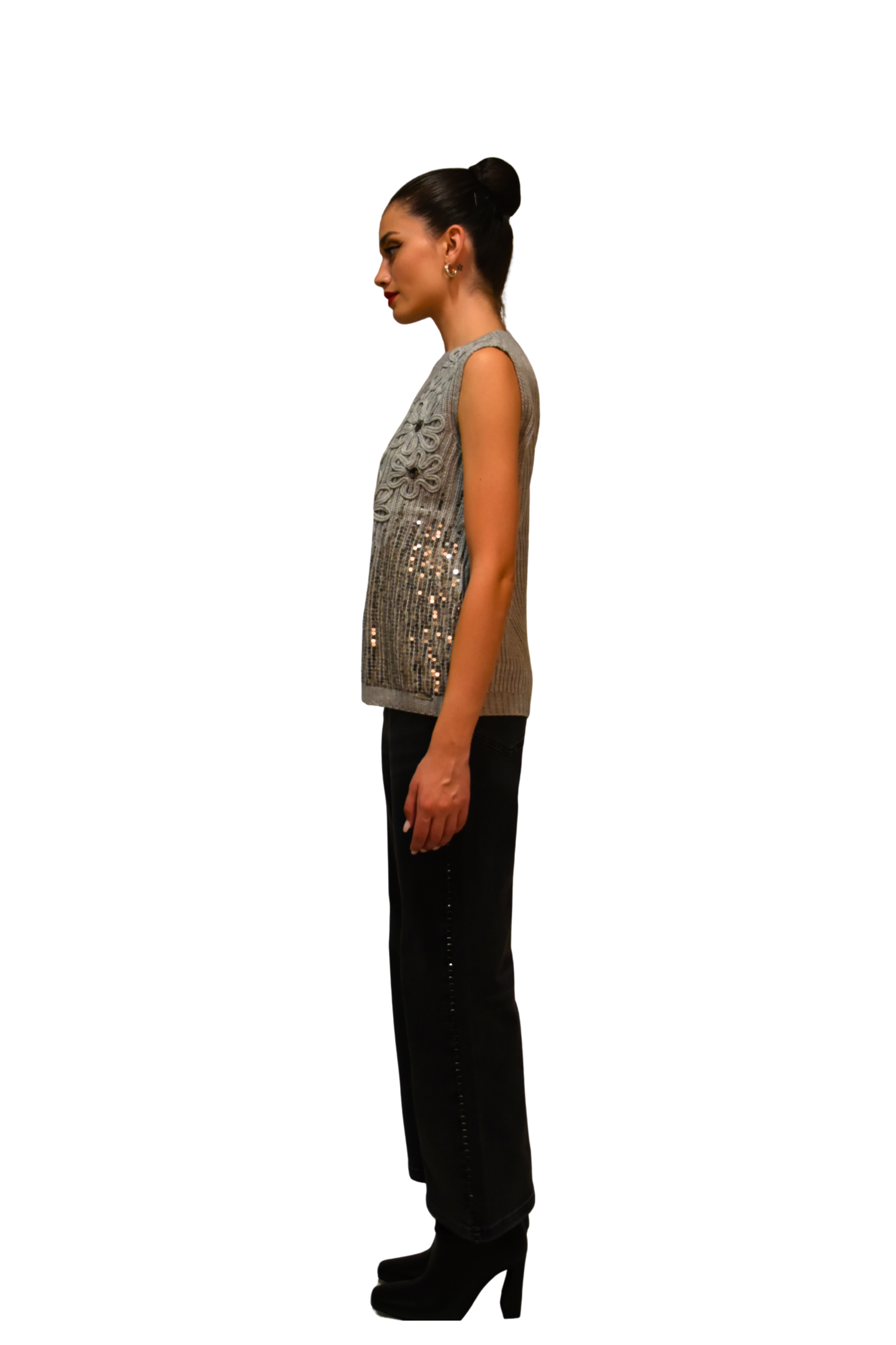Maglia a coste senza maniche ricamo fiori LAFTY LIE