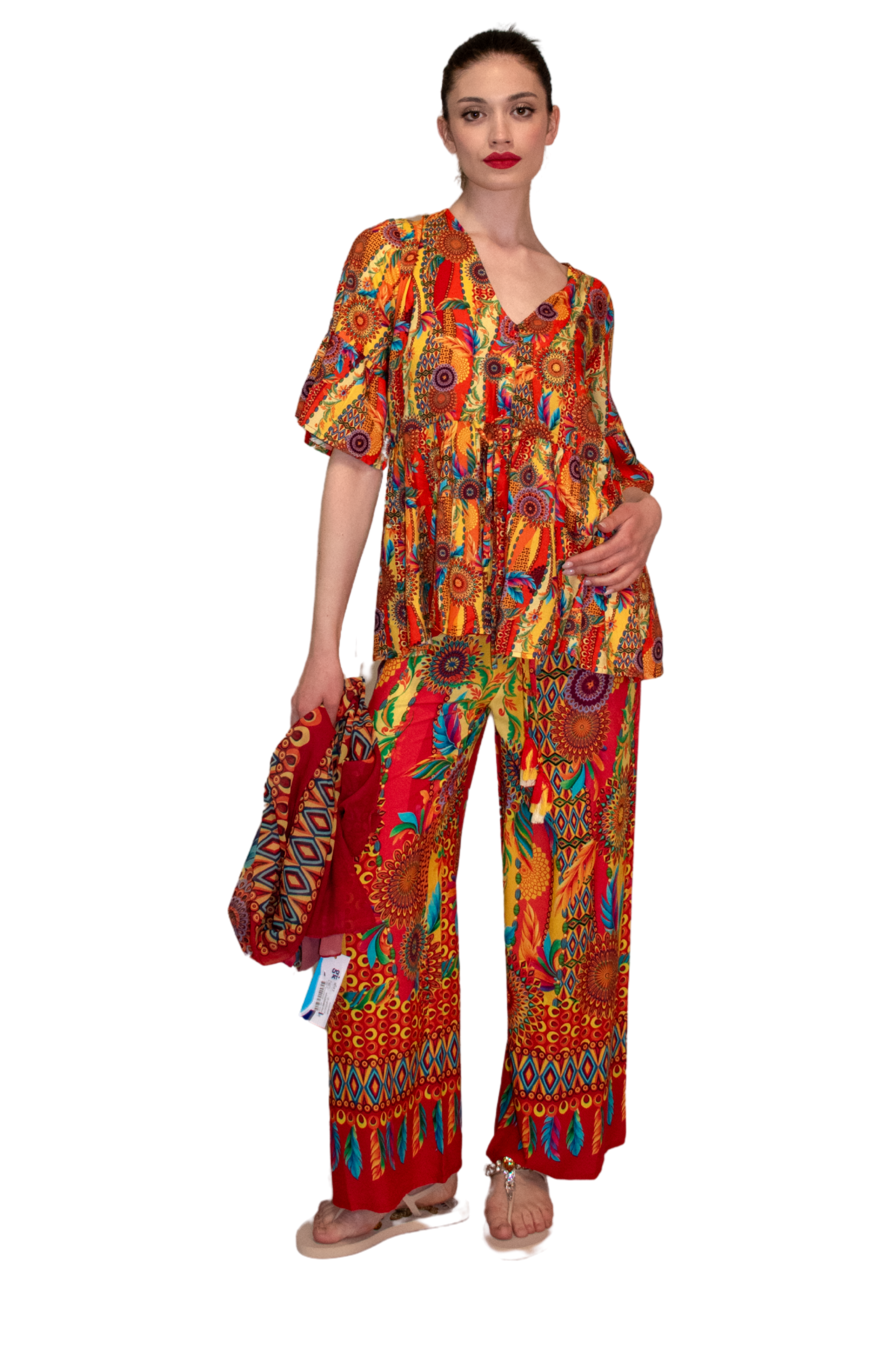 Pantalone palazzo con coulisse stampa RIO DE JANEIRO