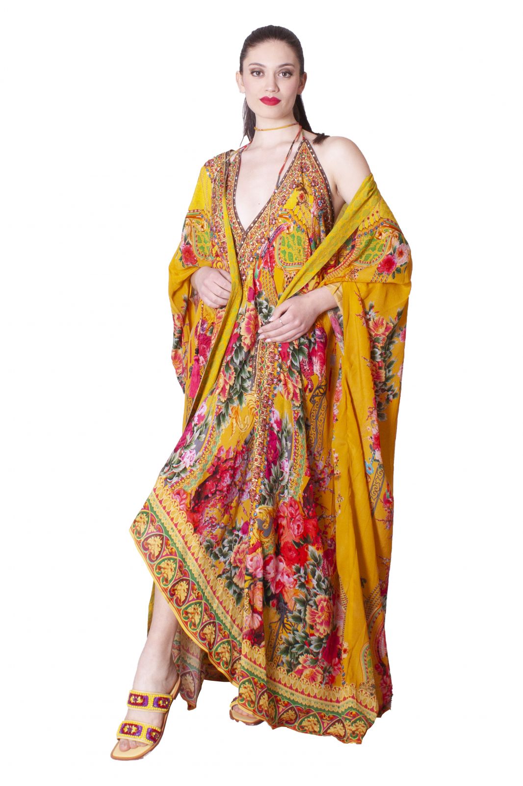 Mantella caftano lunga In seta Fantasia floreale CZARINA KAFTANS