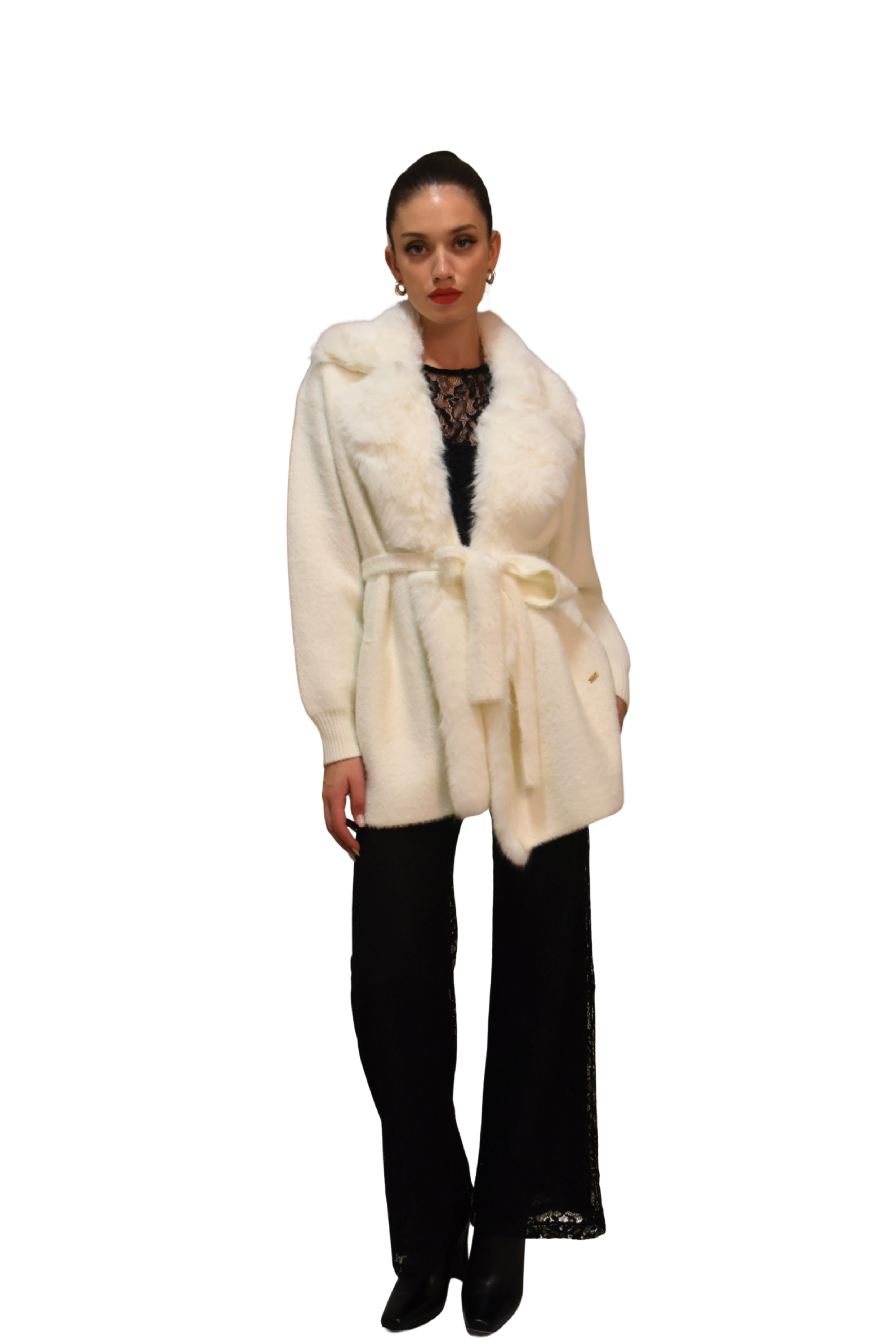 Cardigan in maglia con inserti in ecofur PHO