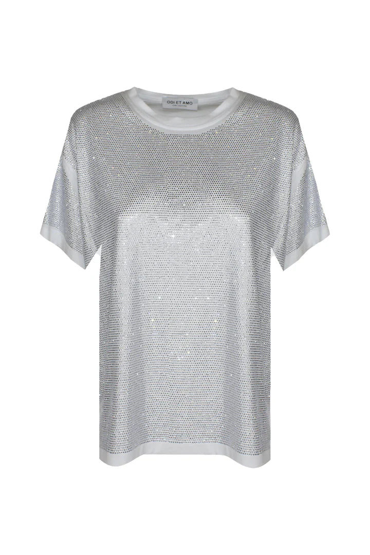 Nuova Collezione T-shirt di cotone con applicazioni full strass ODI ET AMO