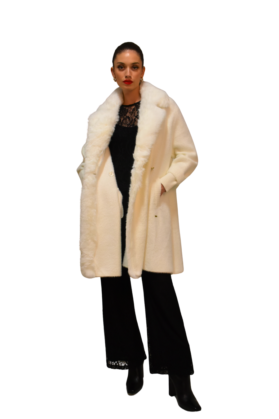 Cappotto in maglia con inserti in ecofur PHO