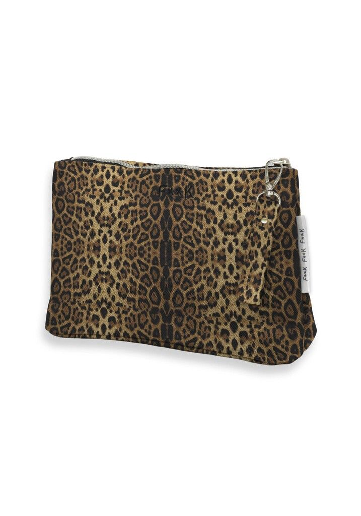 Mini Pochette di tessuto Stampa Animalier Con Zip "F**K"