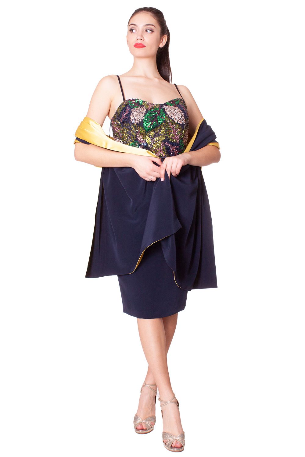 Abito in cady con corpino ricamato NICOLA D'ERRICO