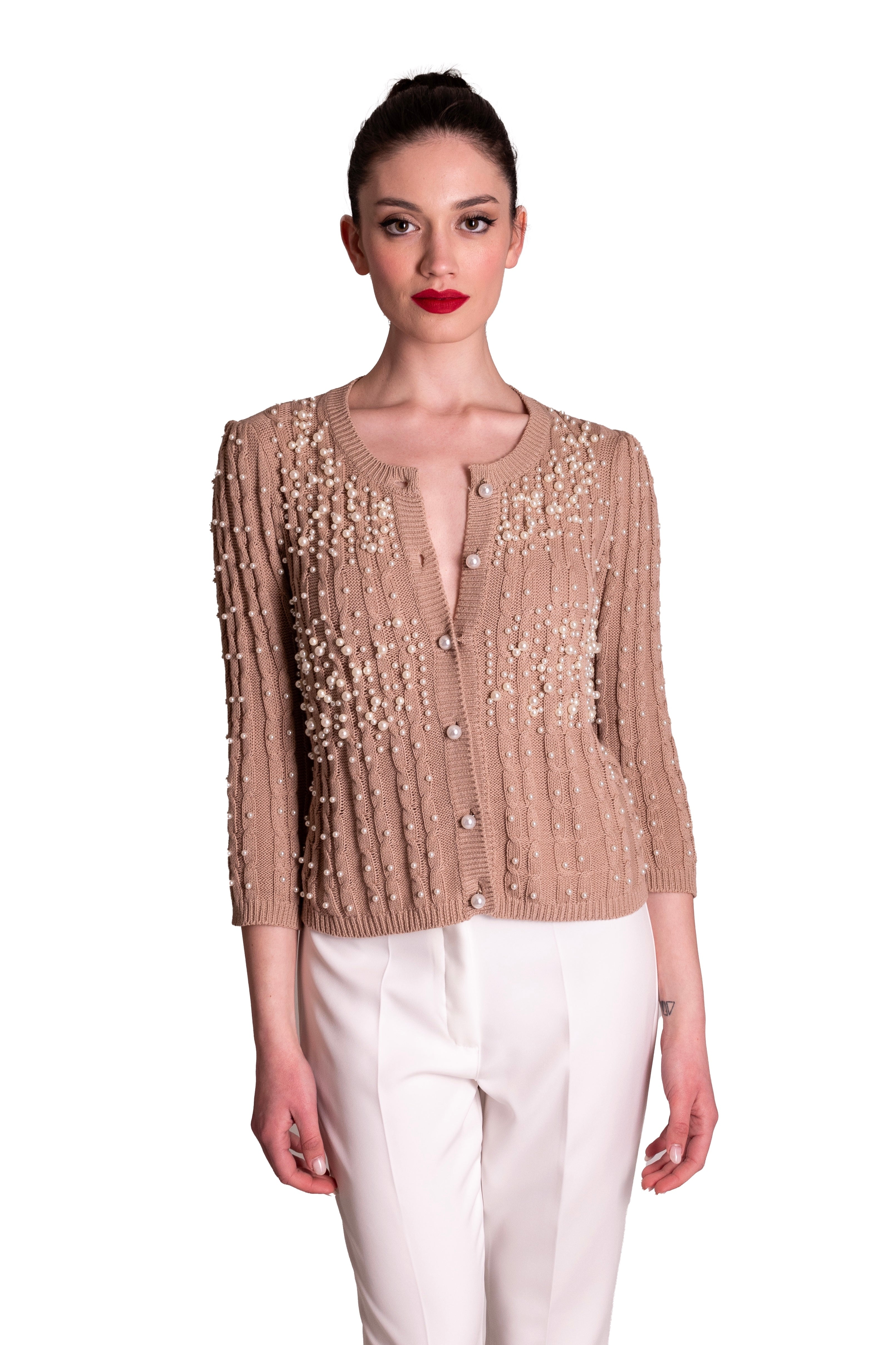 Cardigan di cotone a trecce con perle Z.O.E