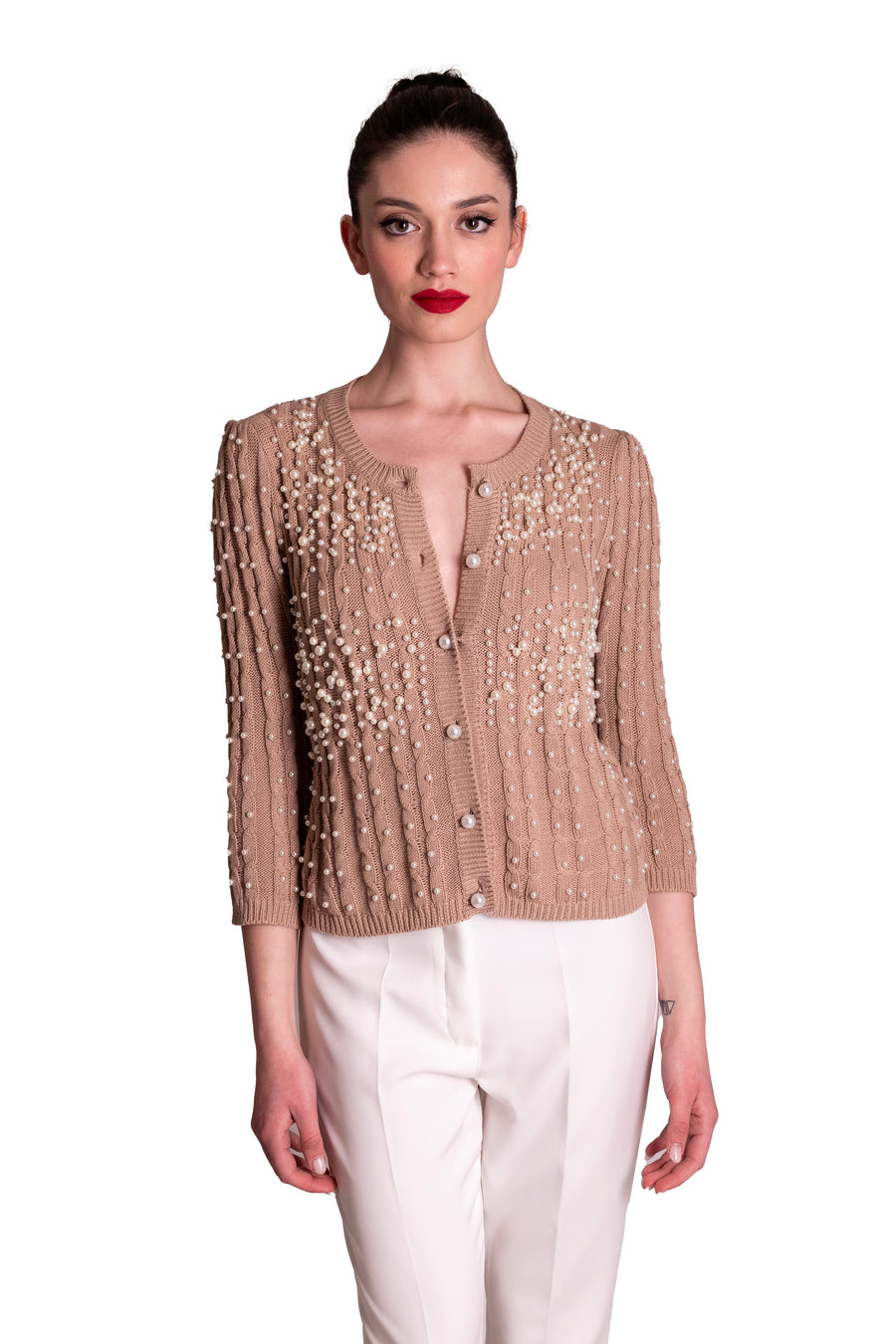 Cardigan di cotone a trecce con perle Z.O.E