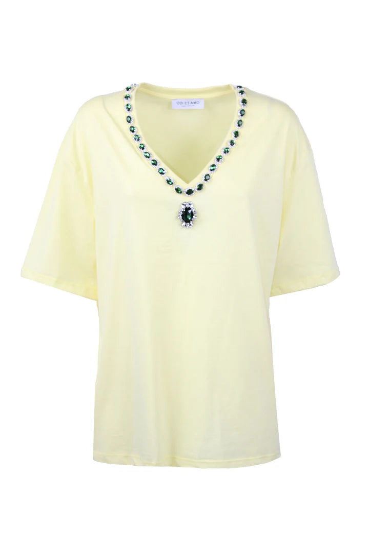 Nuova Collezione T-shirt oversize in cotone con applicazioni smeraldo ODI ET AMO