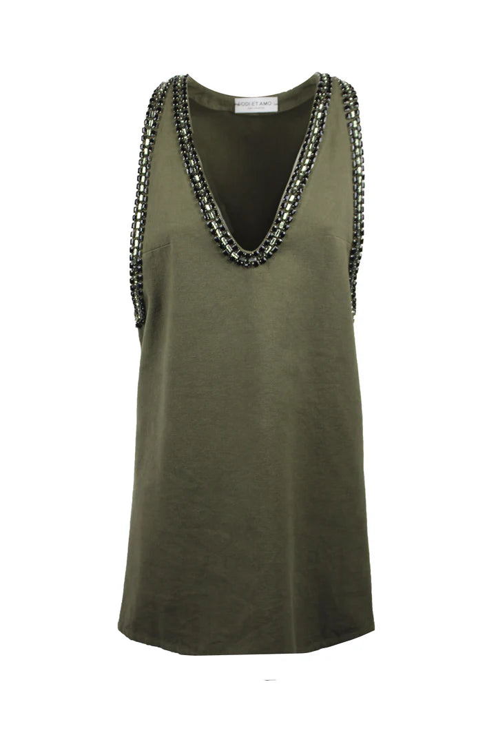 Nuova Collezione Salopette in denim con cristalli ODI ET AMO