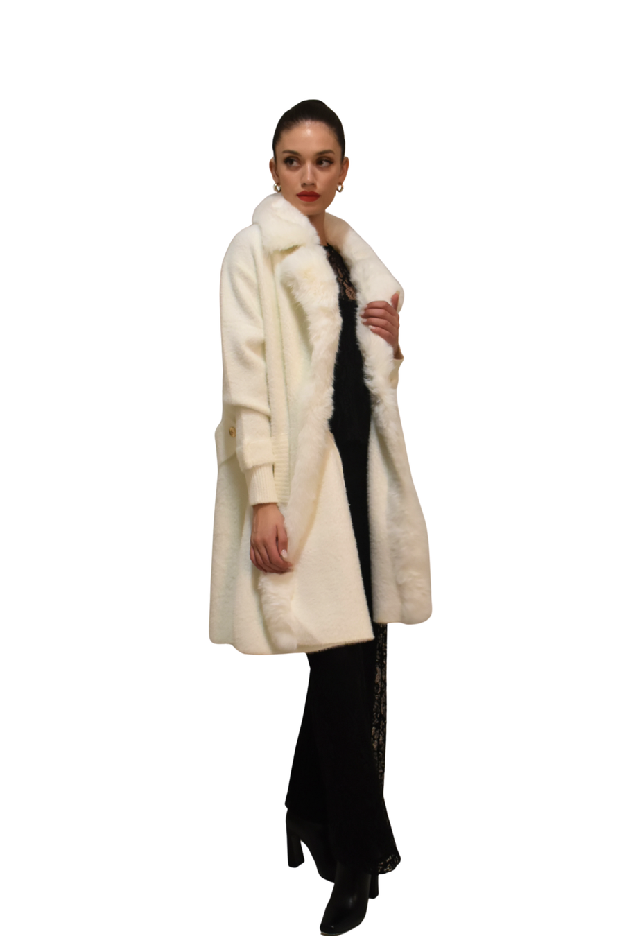 Cappotto in maglia con inserti in ecofur PHO