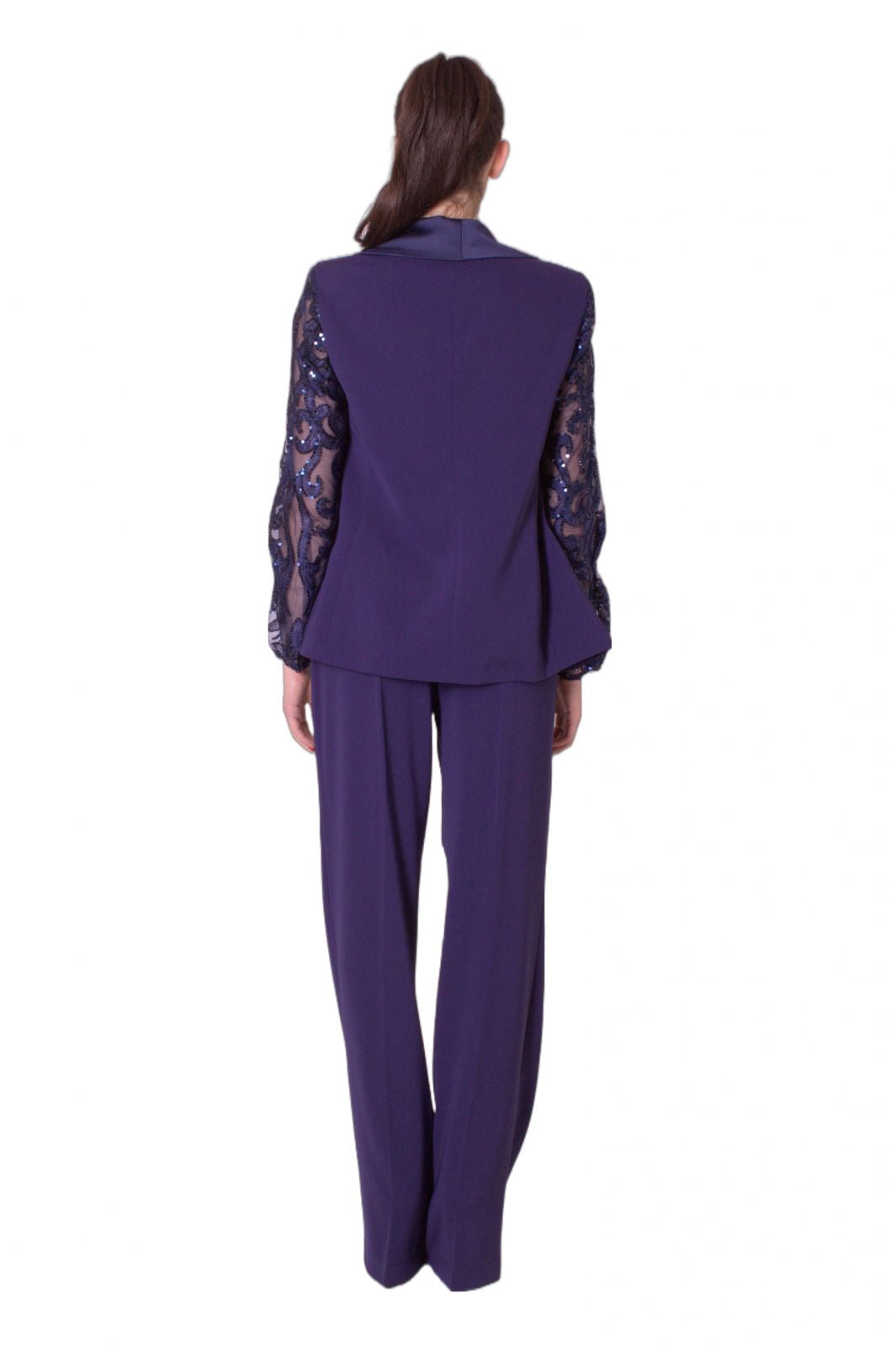 Tailleur pantalone con maniche di pizzo ricamate MARIA VITTORIA VINCI