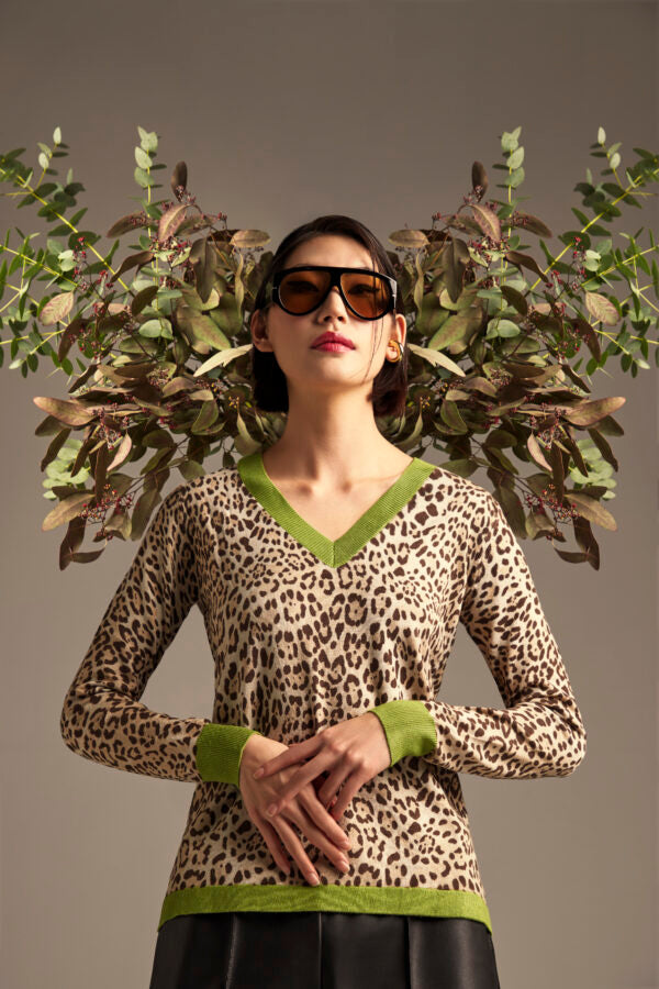 Maglia stampa animalier con bordi a contrasto Z.O.E.