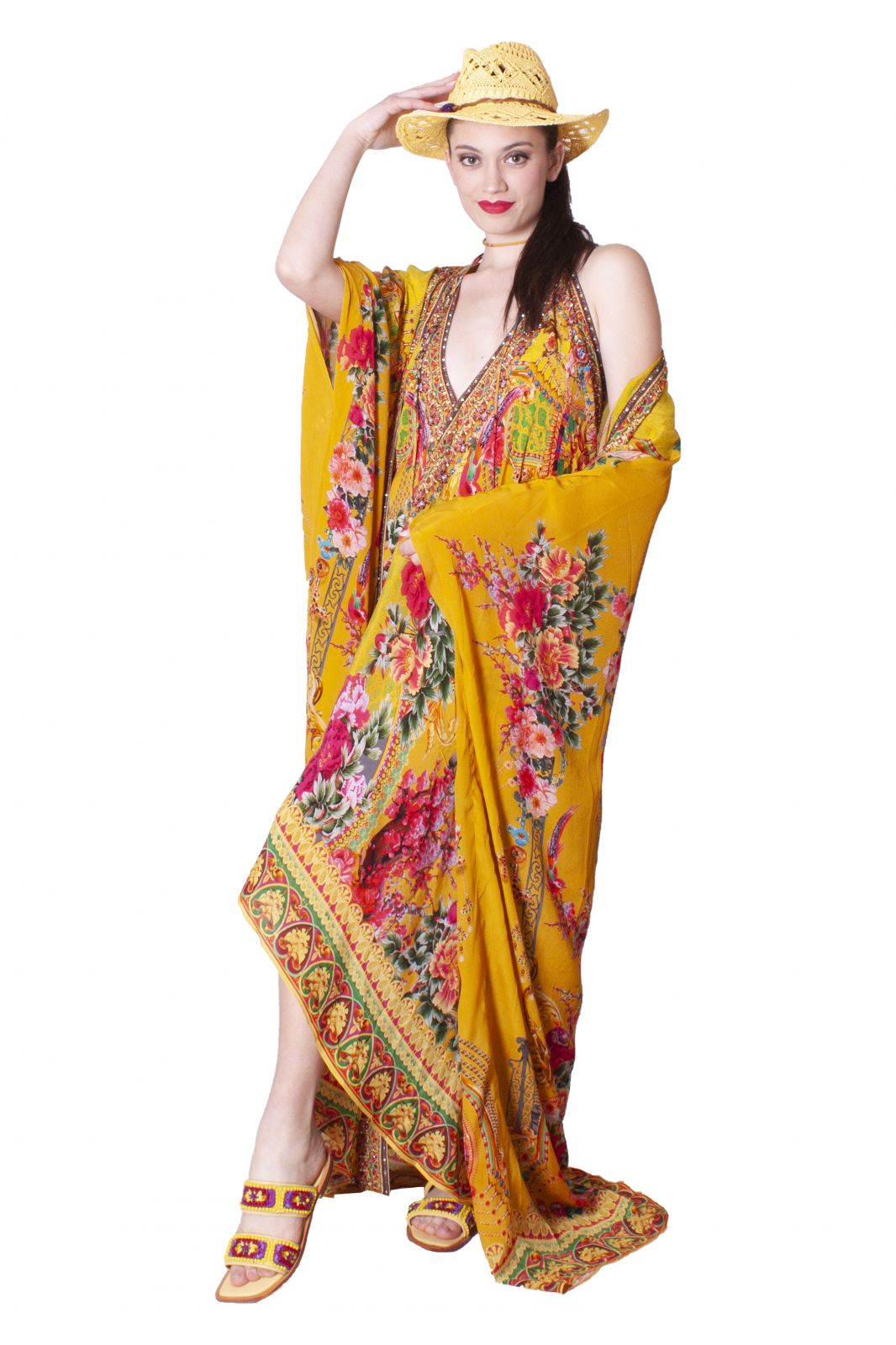 Mantella caftano lunga In seta Fantasia floreale CZARINA KAFTANS