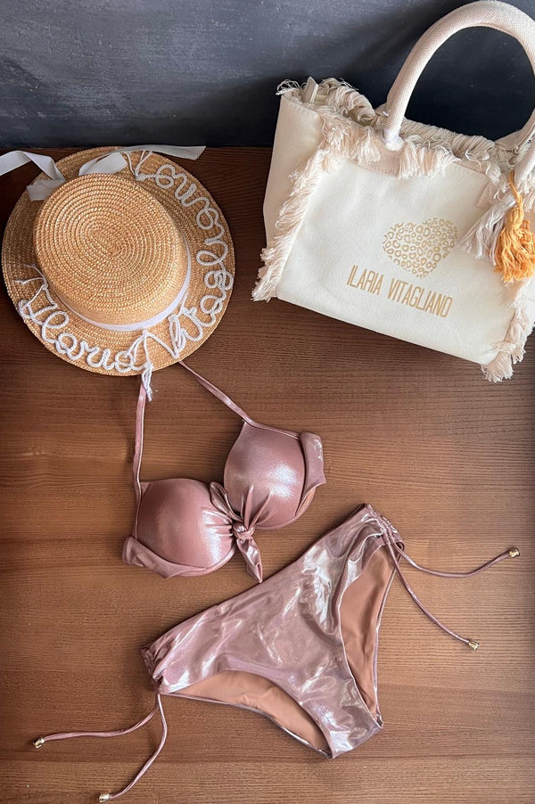 Cappello di paglia intrecciata ricamo logo bianco ILARIA VITAGLIANO