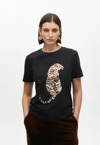 T-shirt di cotone ricamo Tigre con Paillettes LOLA CASADEMUNT