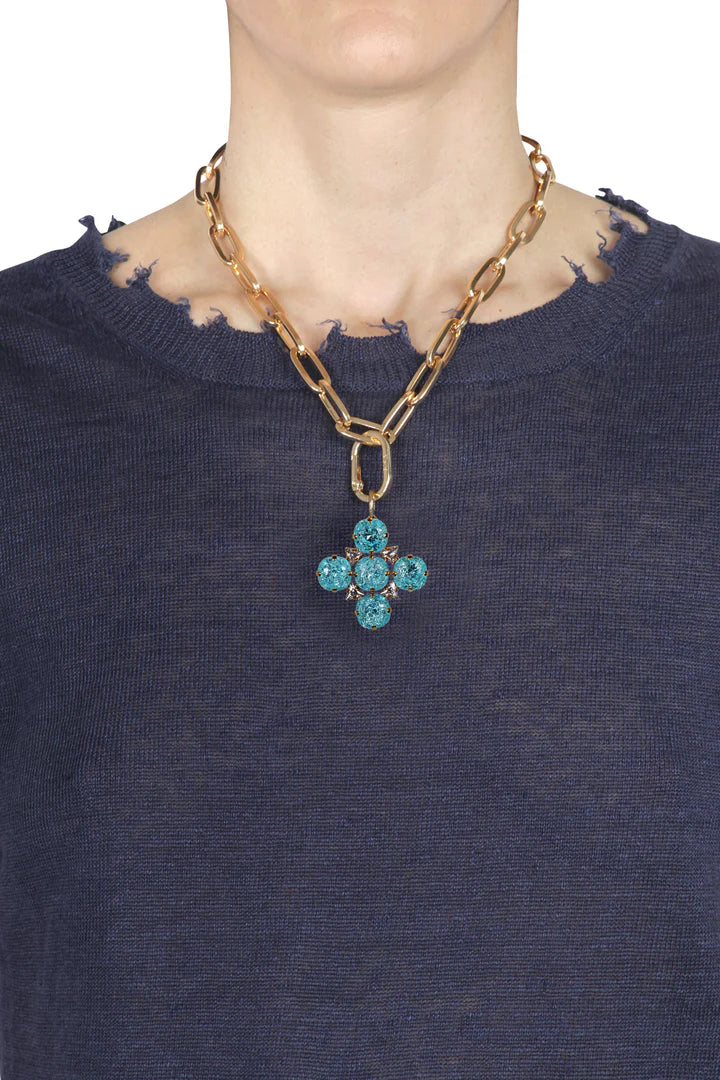 Ciondolo croce Fiore Sparkle azzurro e oro ALEVA' BIJOUX