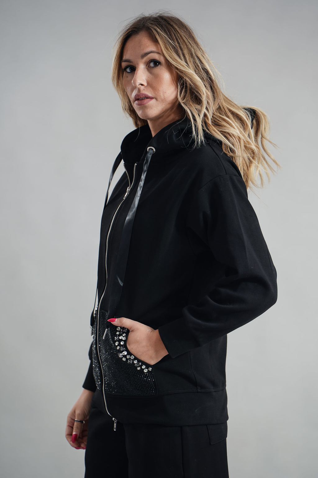 Cardigan di felpa dettaglio strass e cristalli LAFTY LIE