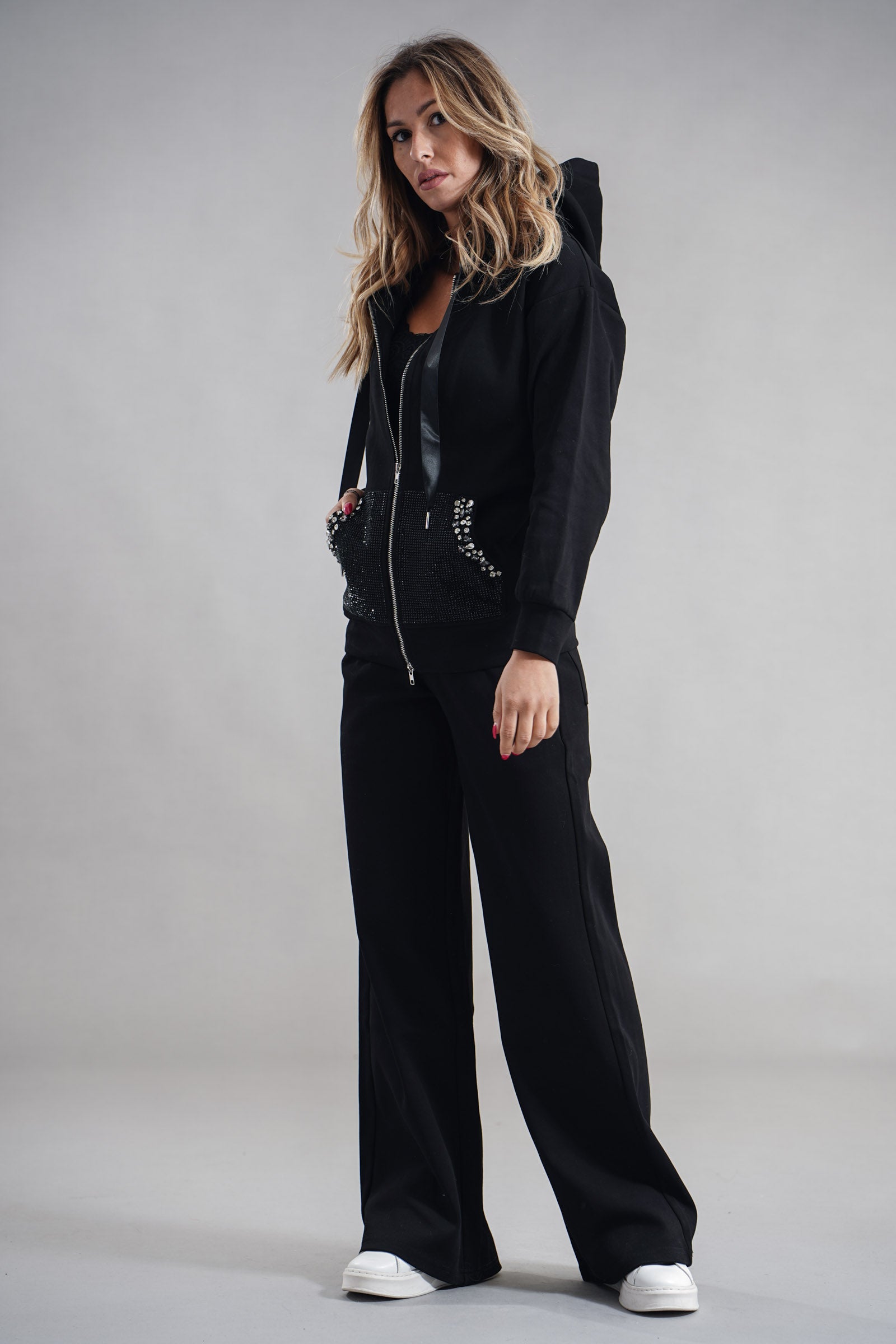 Cardigan di felpa dettaglio strass e cristalli LAFTY LIE