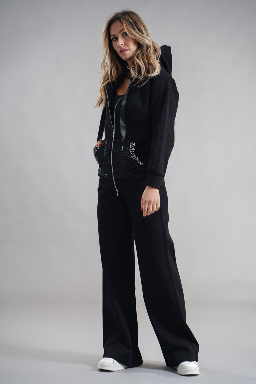 Cardigan di felpa dettaglio strass e cristalli LAFTY LIE