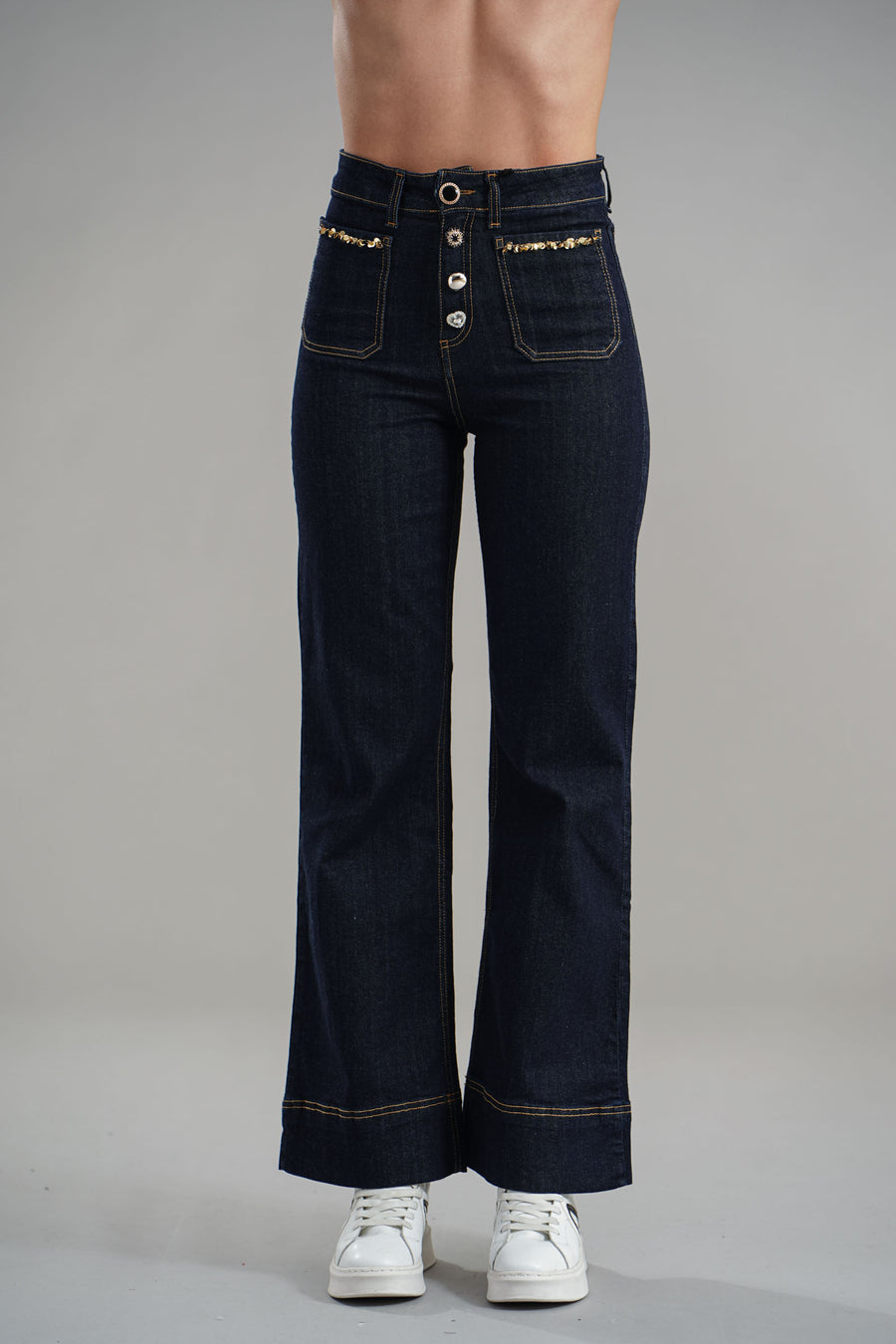 Jeans a zampa in denim dettaglio paillettes LAFTY LIE