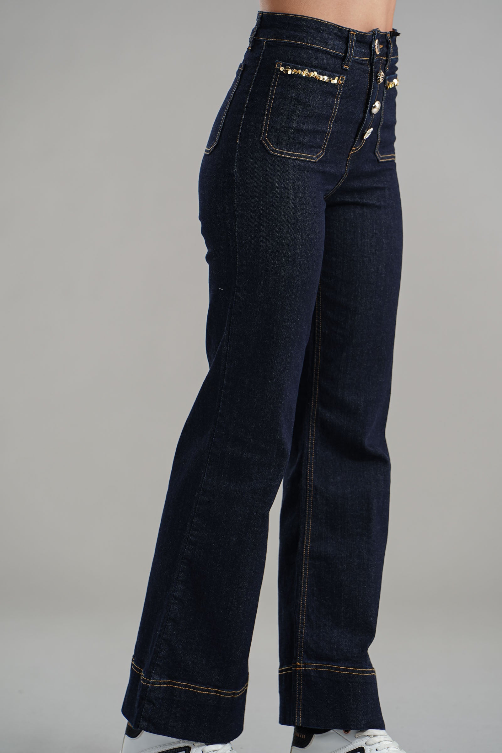 Jeans a zampa in denim dettaglio paillettes LAFTY LIE