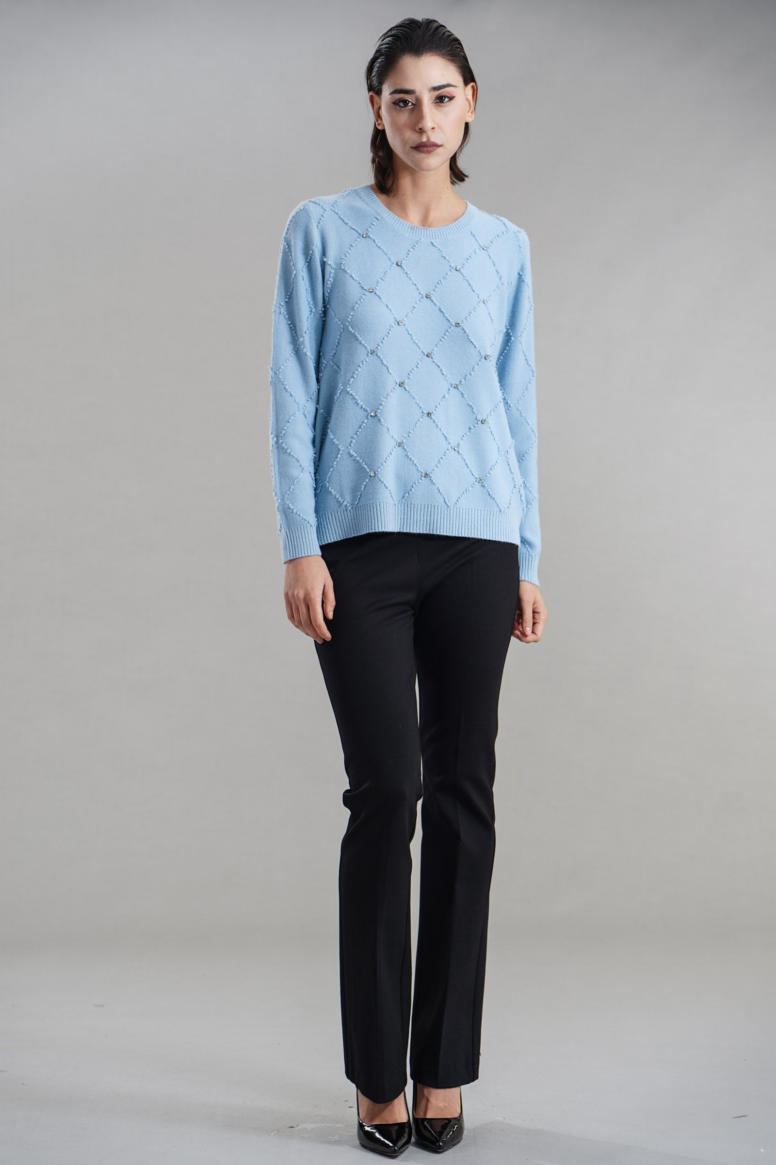 Maglia disegno rombi con cristalli Z.O.E.