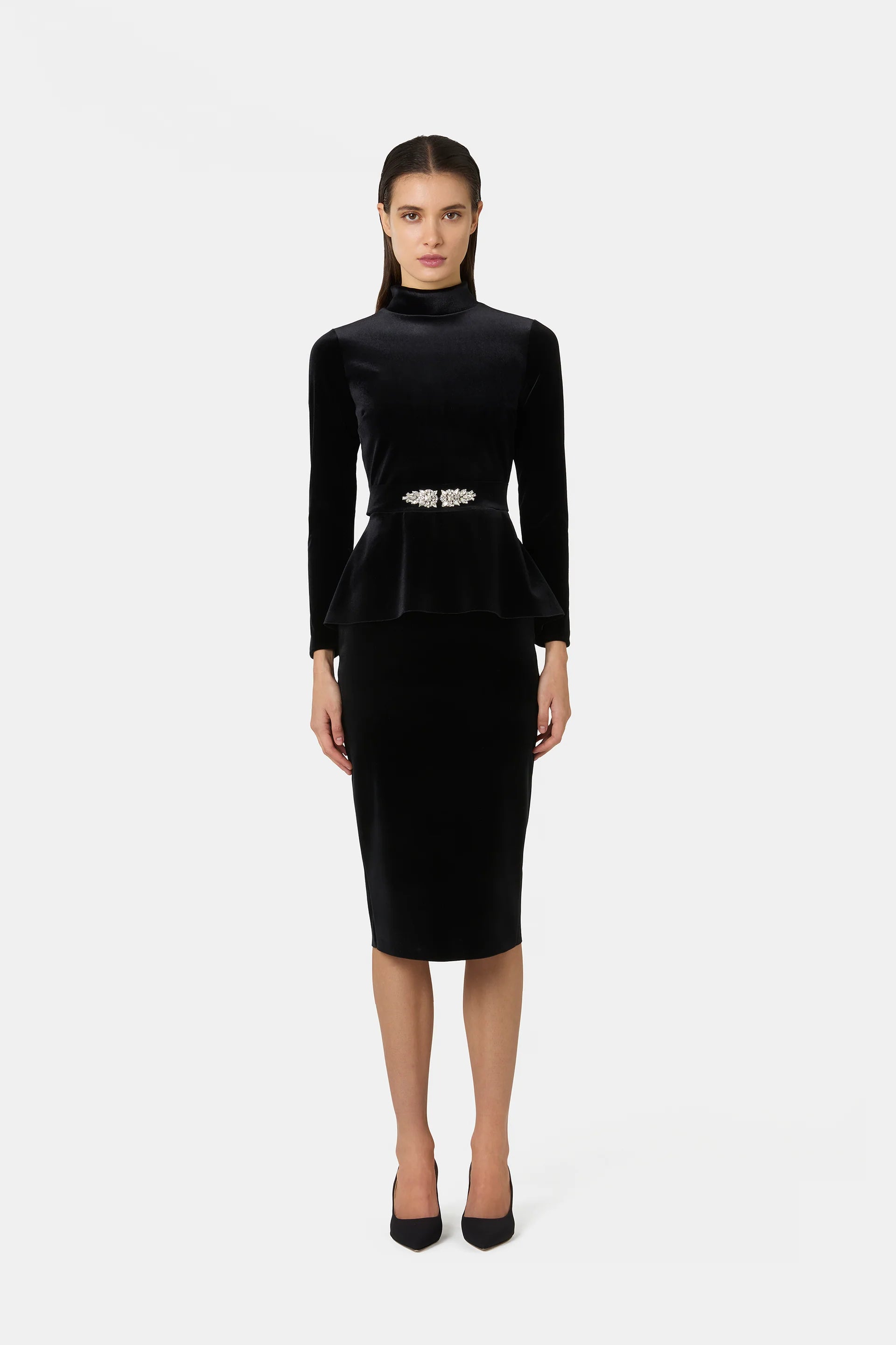 Abito Haby in velluto dettaglio gioiello CHIARA BONI