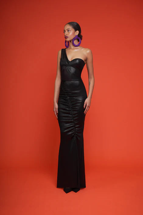 Abito lungo Ablessor monospalla in jersey stretch laminato CHIARA BONI