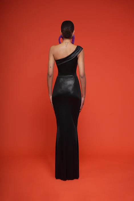 Abito lungo Ablessor monospalla in jersey stretch laminato CHIARA BONI