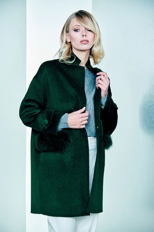 Cappotto in panno di lana double dettaglio pelliccia ALESSANDRO LEGORA